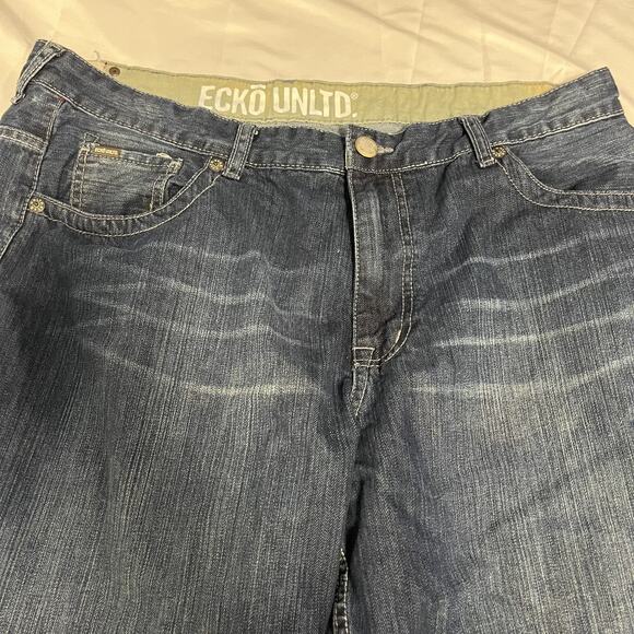 Ecko Unltd Baggy Jeans Size 40 Mens Vintage Y2K Denim Straight Leg Blue - Picture 10 of 14